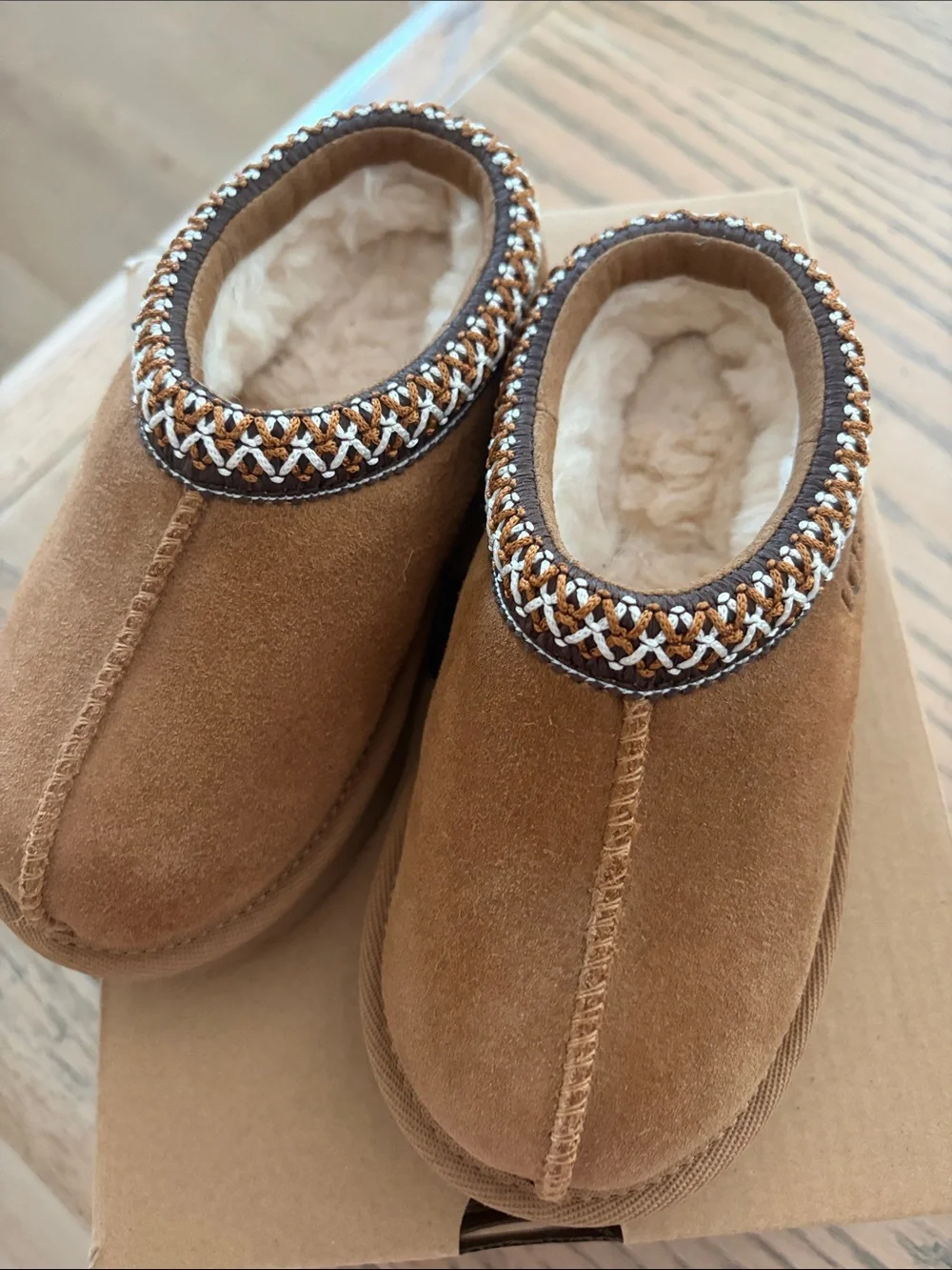 UGG Kids Chestnut Suede Slip-On Clogs with Braided Trim